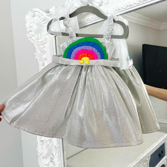 New York Couture One of a Kind Girls Kids 80'S RETRO SILVER REMAKE Dress - Picture 4 of 10